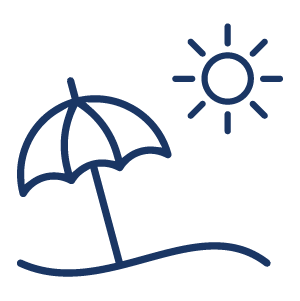 illustration of an umbrella stuck in the sand on a beach with a bright sun