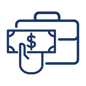 icon illustrating a hand holding money in front of a briefcase