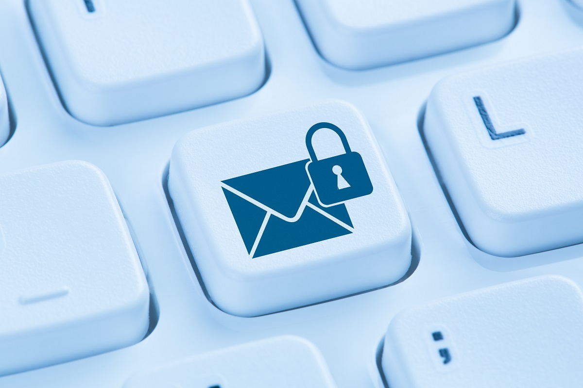 Illustration of a keyboard with secure email symbol