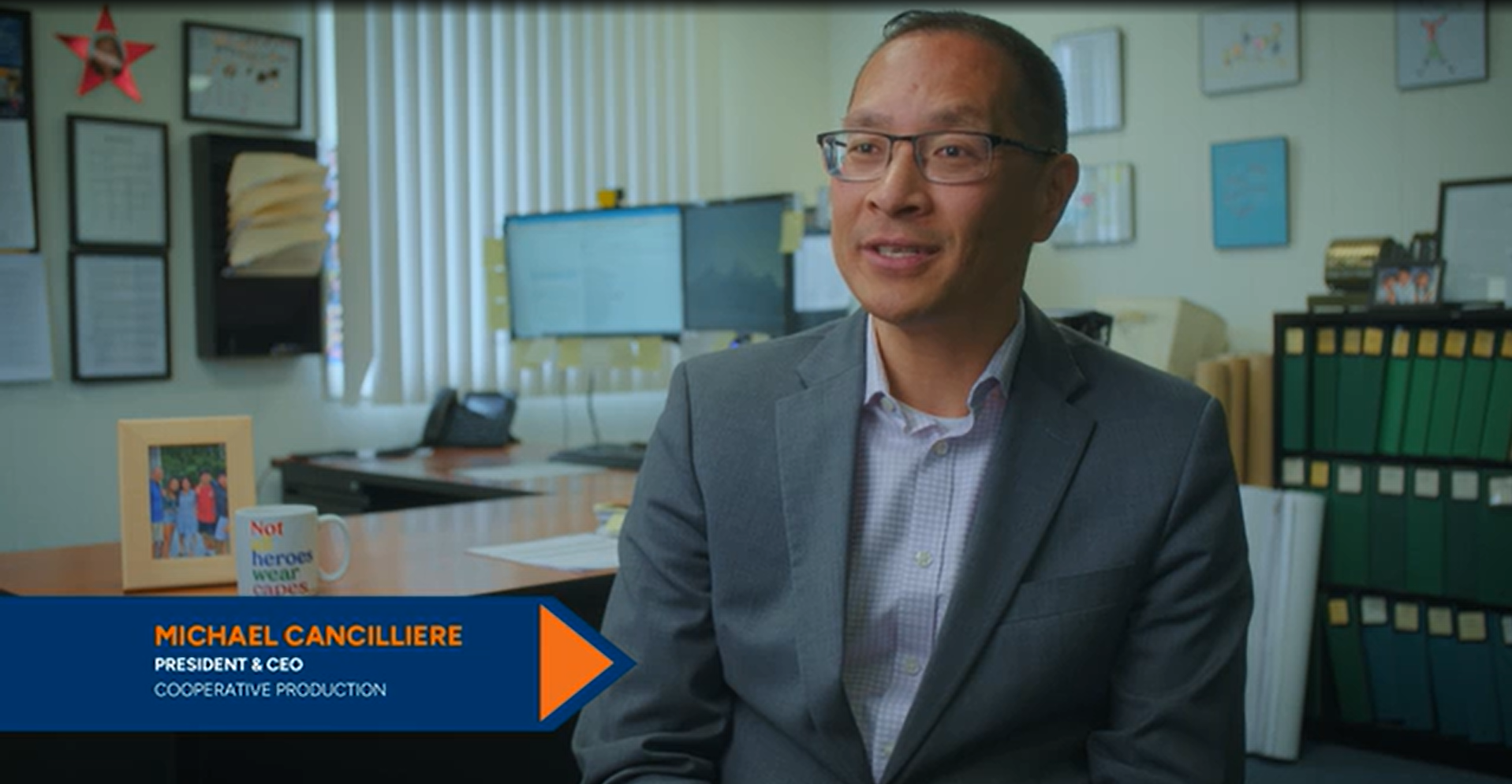 Michael Cancilliere, president and CEO of Cooperative Production, sits in his office and speaks about working with Eastern Bank