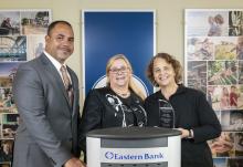Eastern president Quincy Miller and EBF president Cynthia Ciman stand with CommonWealth Kitchen